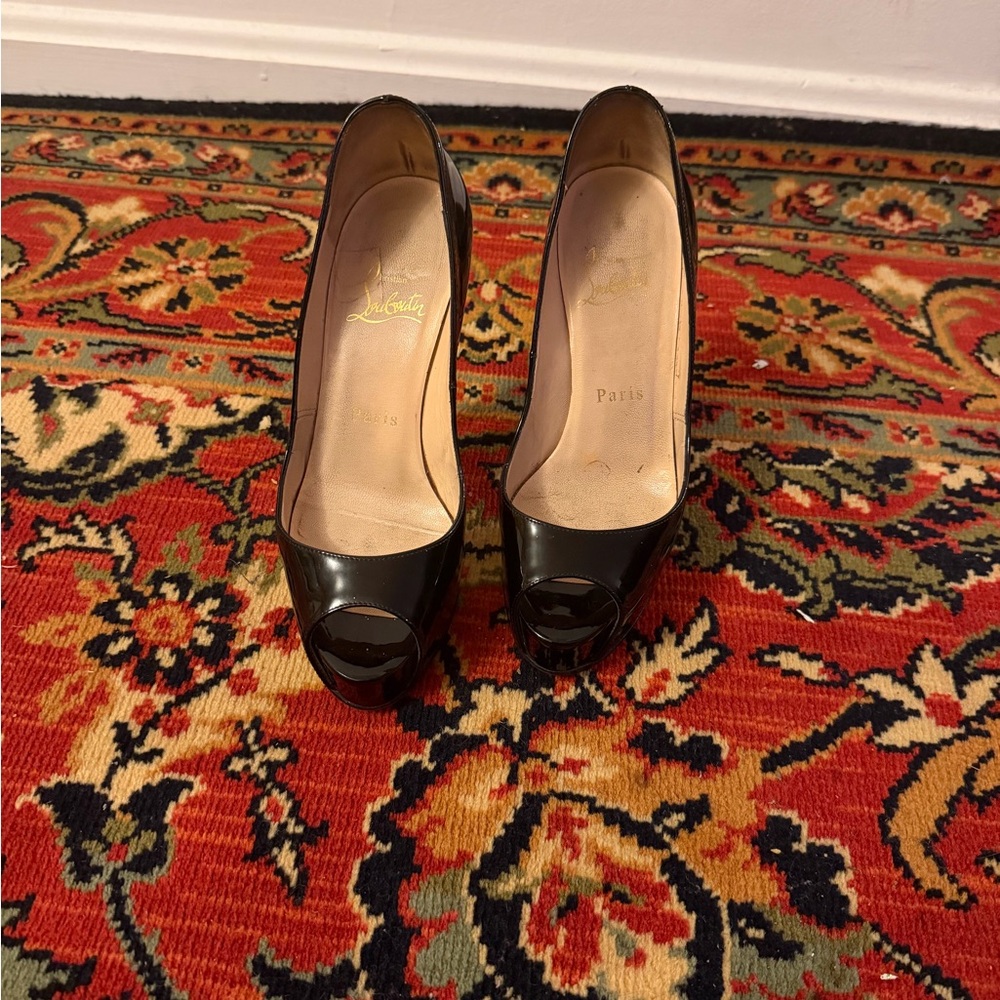 Christian Louboutin Black Patent Peep-Toe Pumps